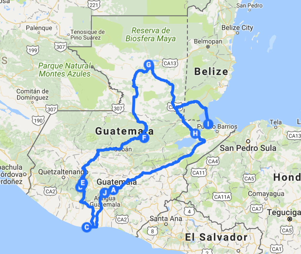 itinéraire au Guatemala